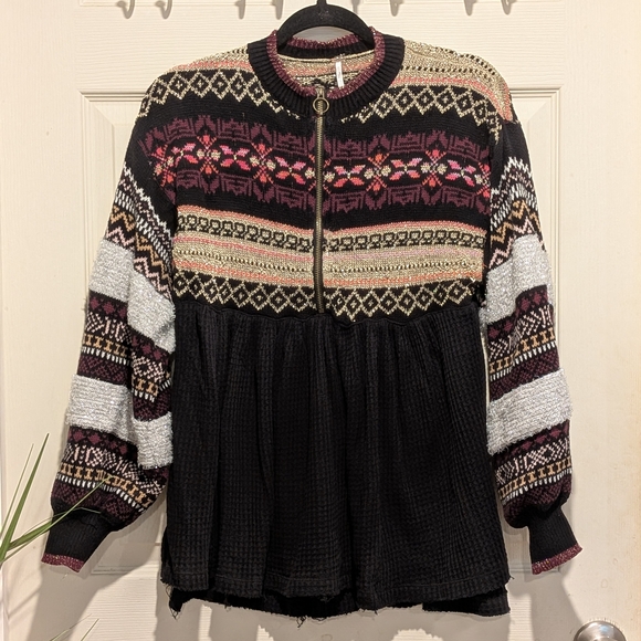 Free People Sweaters - Free People Black and Gold Knit Cardigan